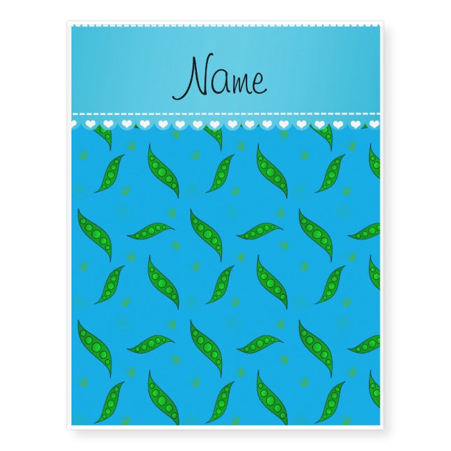 Personalized name sky blue green peapods temporary tattoos (Front)