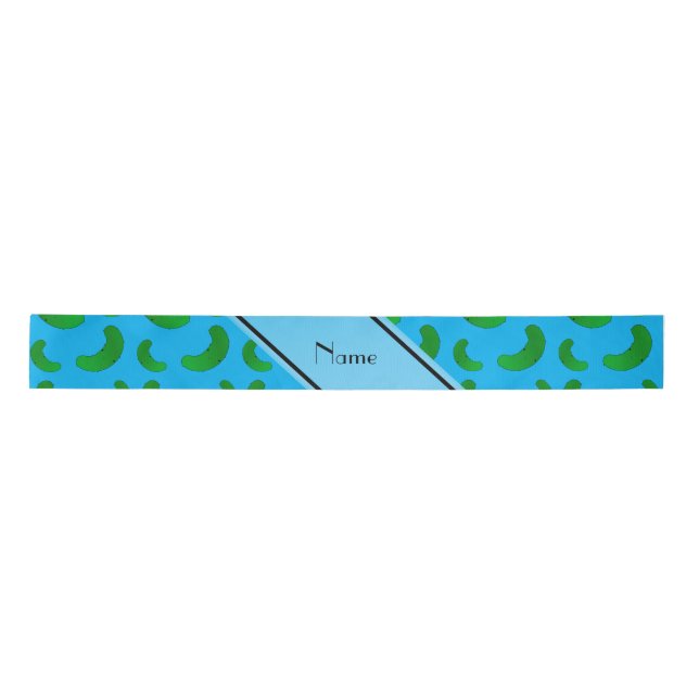 Personalized name sky blue green pickles satin ribbon (Front)