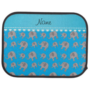 Personalized name sky blue grey elephants car mat