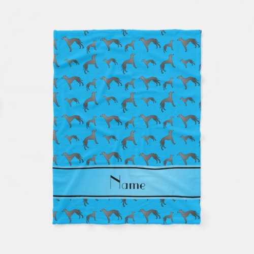 Personalized name sky blue Greyhound dogs Fleece Blanket