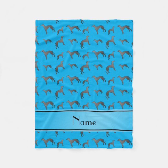 Personalized name sky blue Greyhound dogs Fleece Blanket (Front)