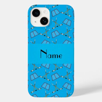 Personalized Name Sky Blue Hockey Pattern Case-mate Iphone 14 Case by Brothergravydesigns at Zazzle