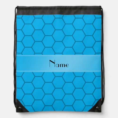Personalized name sky blue honeycomb drawstring bag