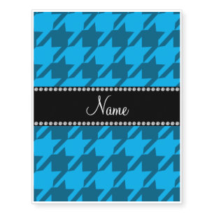 Personalized name sky blue houndstooth pattern temporary tattoos