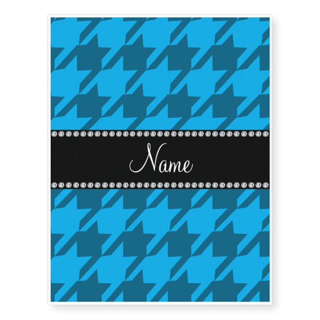 Personalized name sky blue houndstooth pattern temporary tattoos (Front)