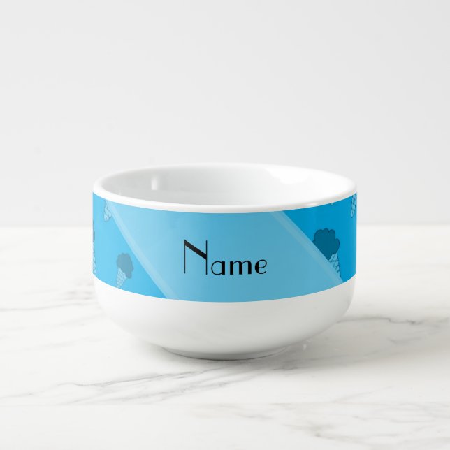 Personalized name sky blue ice cream pattern soup mug (Front)