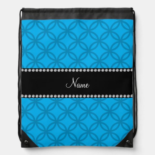 Personalized name sky blue interlocking circles drawstring bag