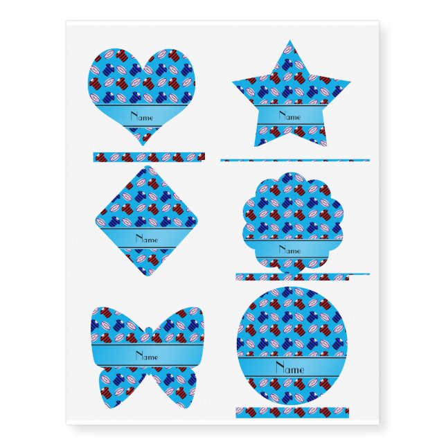 Personalized name sky blue jerseys rugby balls temporary tattoos (Front)