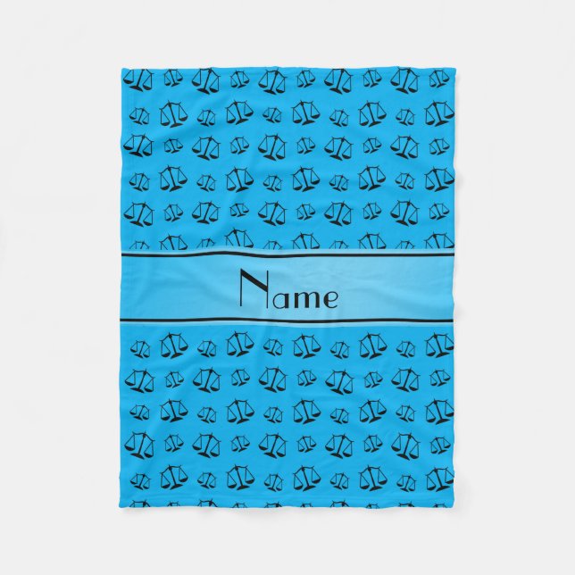 Personalized name sky blue justice scales fleece blanket (Front)