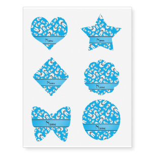 Personalized name sky blue karate pattern temporary tattoos