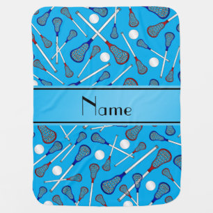 Personalized name sky blue lacrosse pattern stroller blanket
