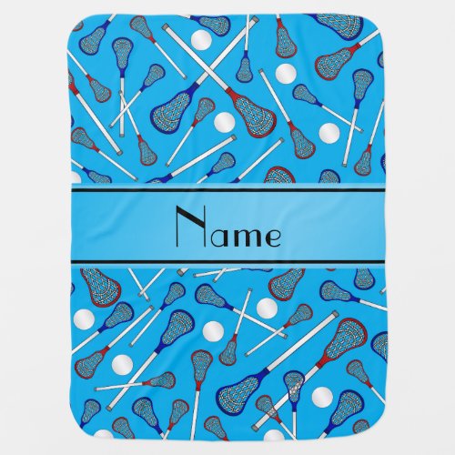 Personalized name sky blue lacrosse pattern stroller blanket