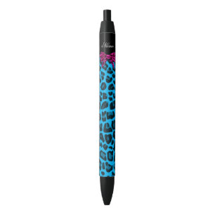 Personalized name sky blue leopard print pink bow pen