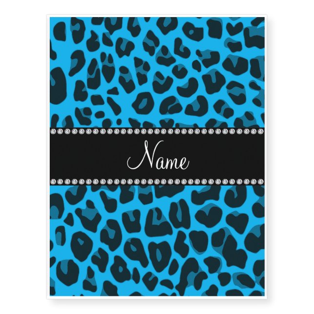 Personalized name sky blue leopard temporary tattoos (Front)
