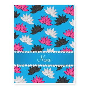 Personalized name sky blue lotus flowers temporary tattoos