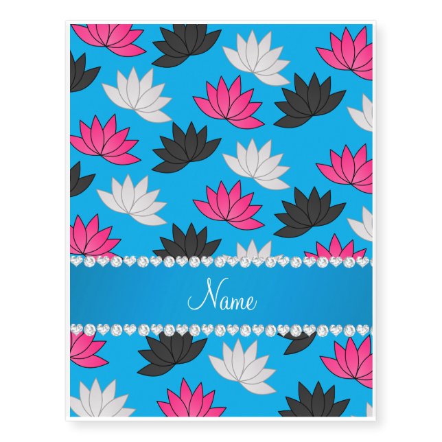Personalized name sky blue lotus flowers temporary tattoos (Front)