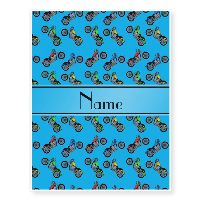 Personalized name sky blue motorcycles temporary tattoos (Front)