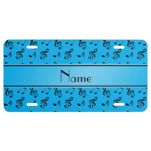 Personalized name sky blue music notes license plate