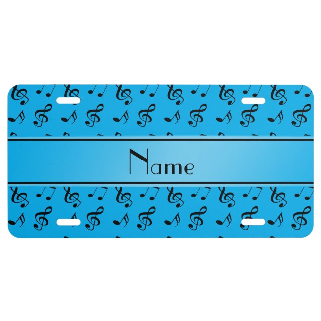 Personalized name sky blue music notes license plate (Front)