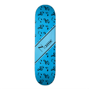 Personalized name sky blue music notes skateboard deck