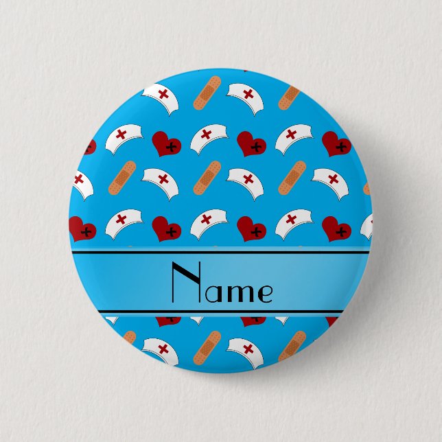 Personalized name sky blue nurse pattern button (Front)