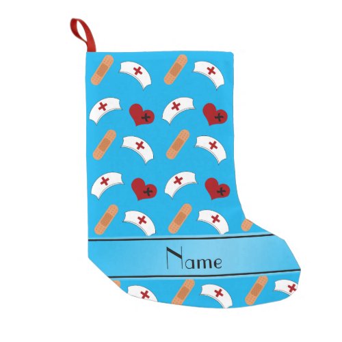 Personalized name sky blue nurse pattern small christmas stocking