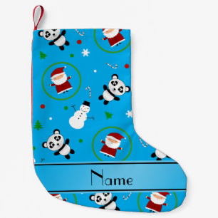 Personalized name sky blue panda santas christmas small christmas stocking