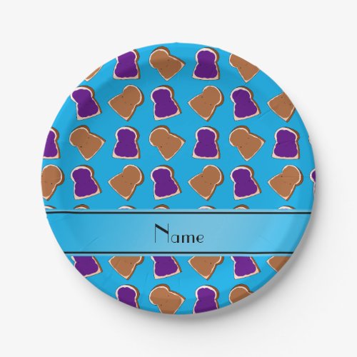 Personalized name sky blue peanut butter jelly paper plates