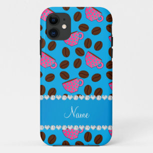Personalized name sky blue pink coffee cups beans iPhone 11 case
