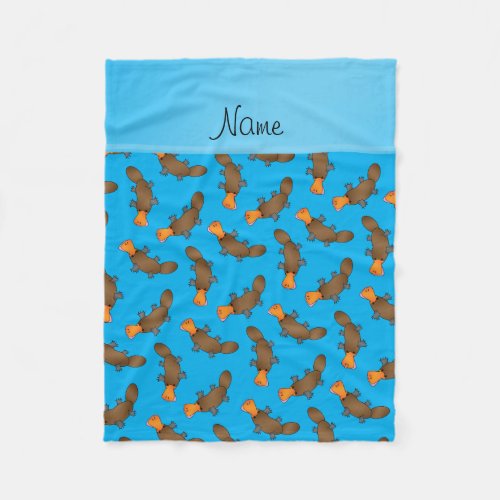 Personalized name sky blue platypus pattern fleece blanket