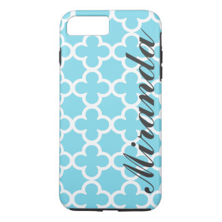 Personalized Name Sky Blue Quatrefoil Pattern iPhone 8 Plus/7 Plus Case