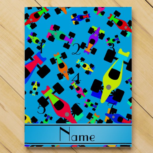 Personalized name sky blue race car pattern countdown calendars (Front)