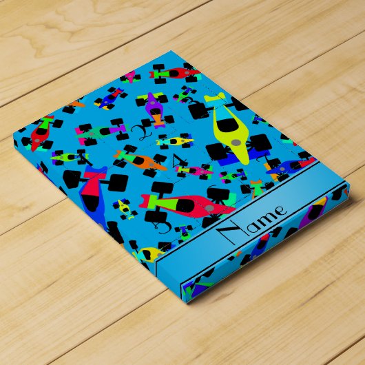 Personalized name sky blue race car pattern countdown calendars (Side)