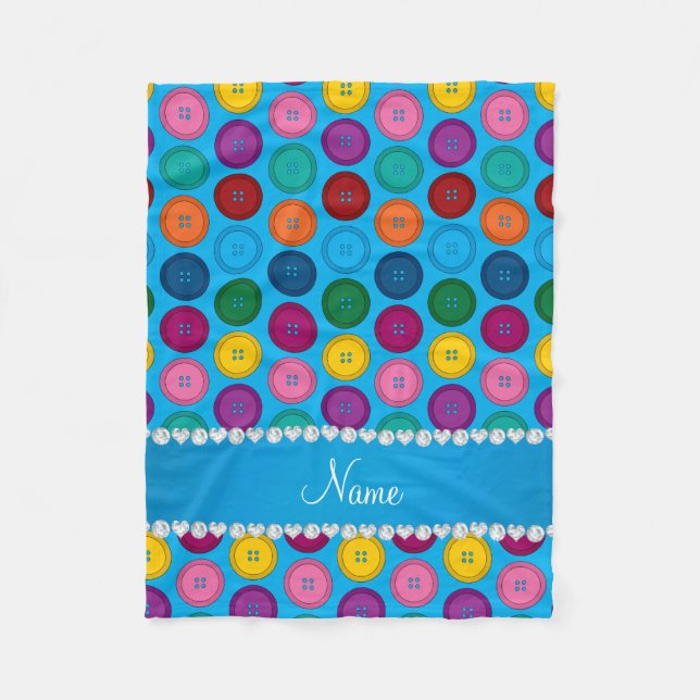 Personalized name sky blue rainbow buttons pattern fleece blanket (Front)