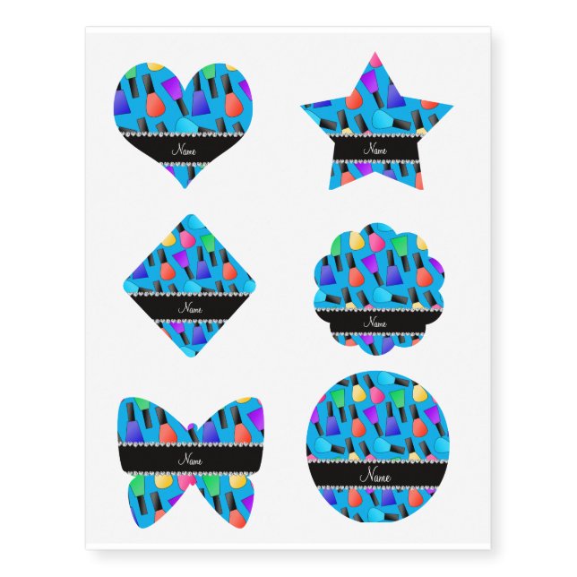 Personalized name sky blue rainbow nail polish temporary tattoos (Front)