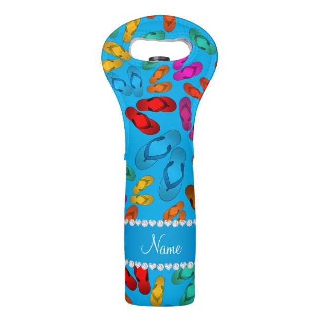 Personalized name sky blue rainbow sandals wine bag (Back)