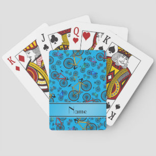 Personalized name sky blue road bikes poker cards