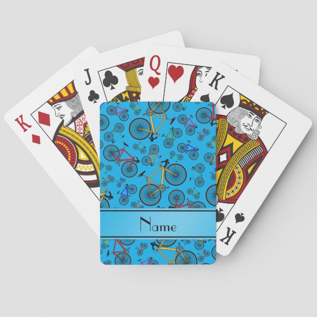 Personalized name sky blue road bikes poker cards (Back)