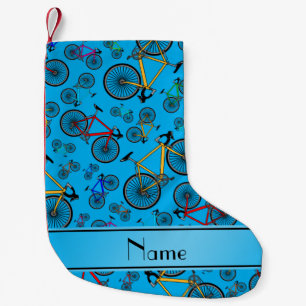 Personalized name sky blue road bikes small christmas stocking
