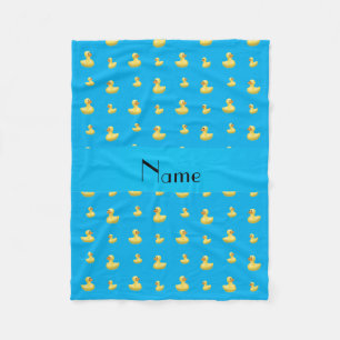Personalized name sky blue rubber duck pattern fleece blanket