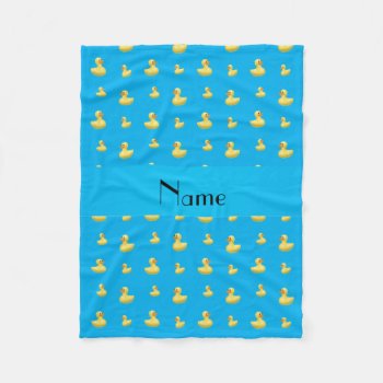 Personalized Name Sky Blue Rubber Duck Pattern Fleece Blanket by Brothergravydesigns at Zazzle