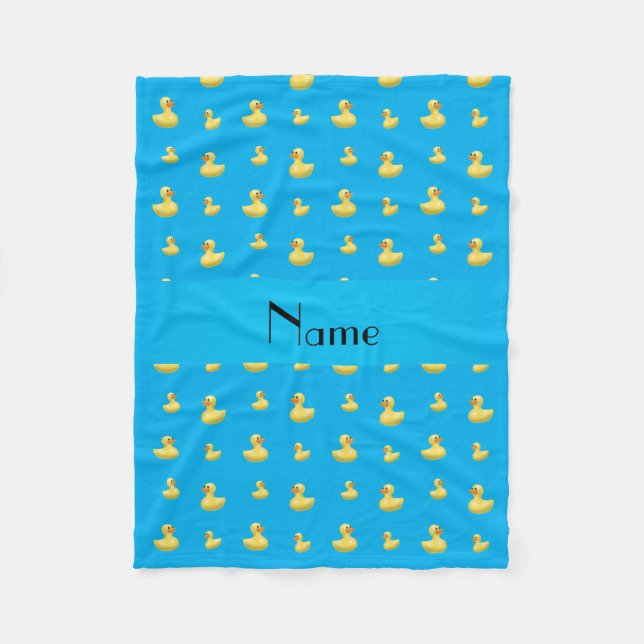 Personalized name sky blue rubber duck pattern fleece blanket (Front)