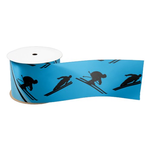 Personalized name sky blue ski pattern satin ribbon