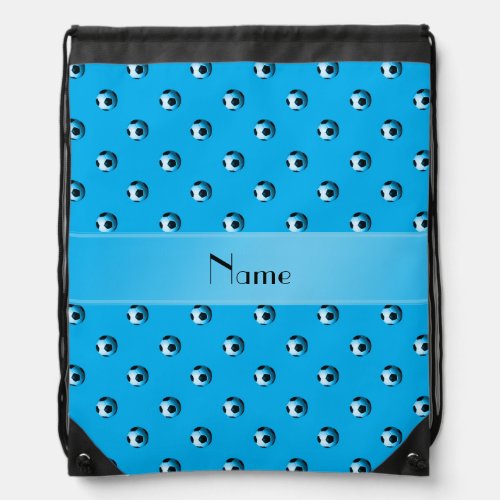 Personalized name sky blue soccer balls drawstring bag