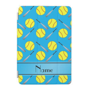 Personalized name sky blue softball pattern iPad mini cover