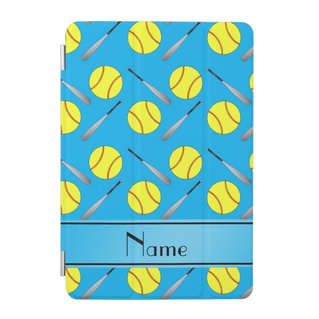 Personalized name sky blue softball pattern iPad mini cover (Front)