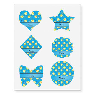 Personalized name sky blue softball pattern temporary tattoos