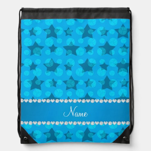 Personalized name sky blue stars volleyballs drawstring bag