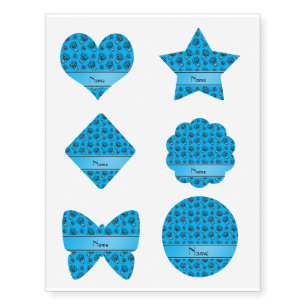 Personalized name sky blue sugar skulls temporary tattoos