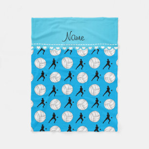 Personalized name sky blue volleyballs silhouettes fleece blanket
